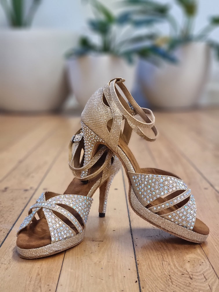 Gold Rhinestone Samba Platform Dance Heels