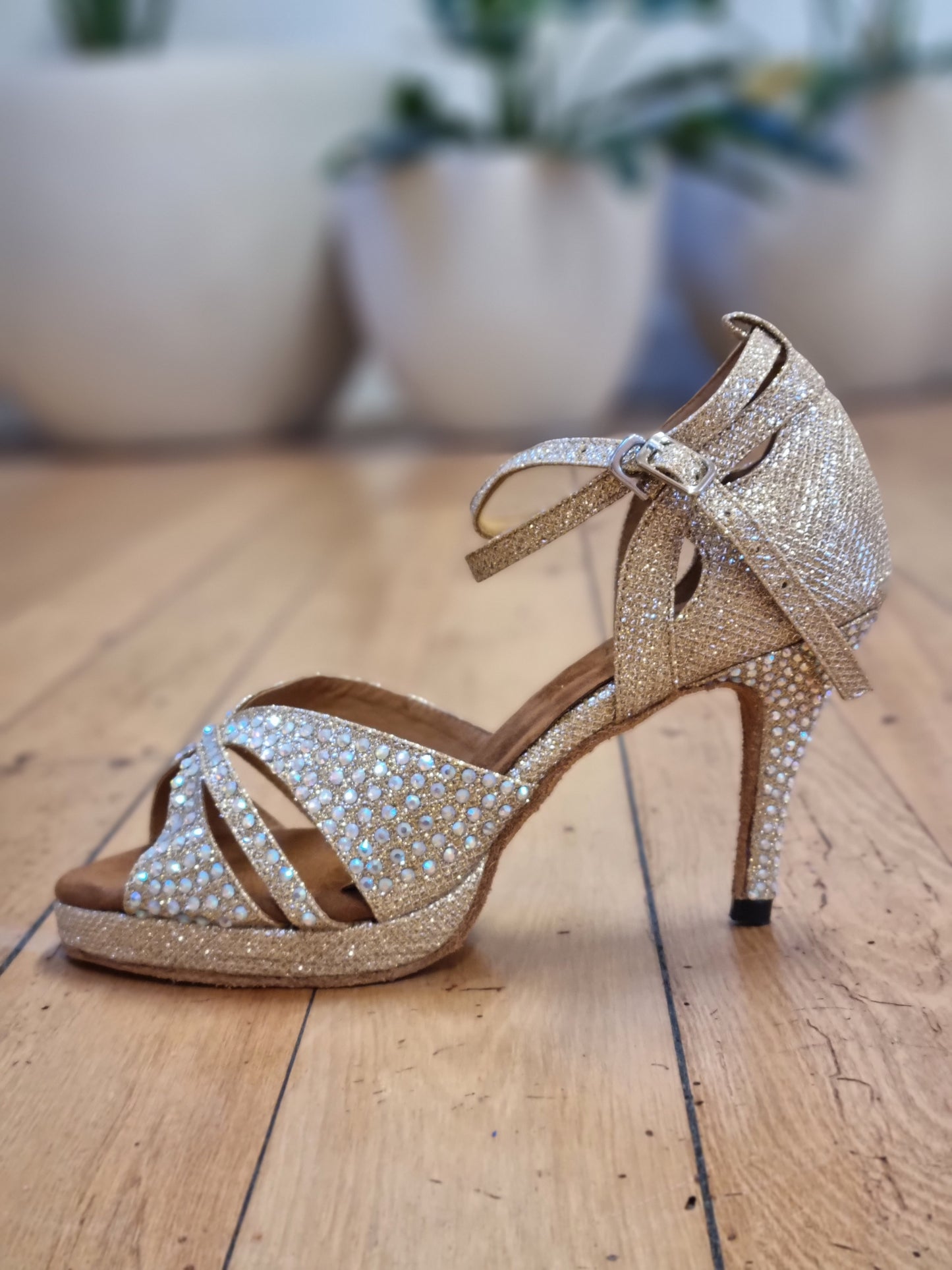 Gold Rhinestone Samba Platform Dance Heels