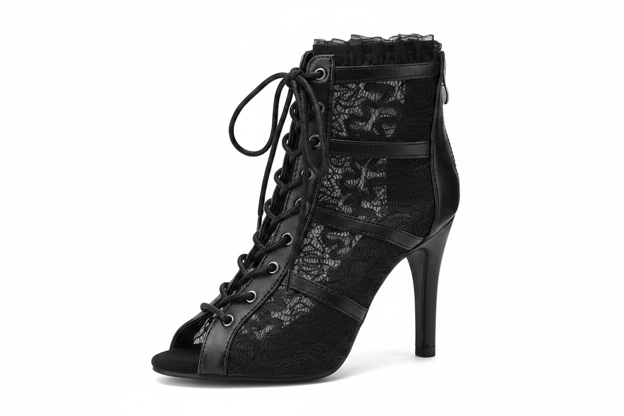 Black Lace-Up Ankle Boot
