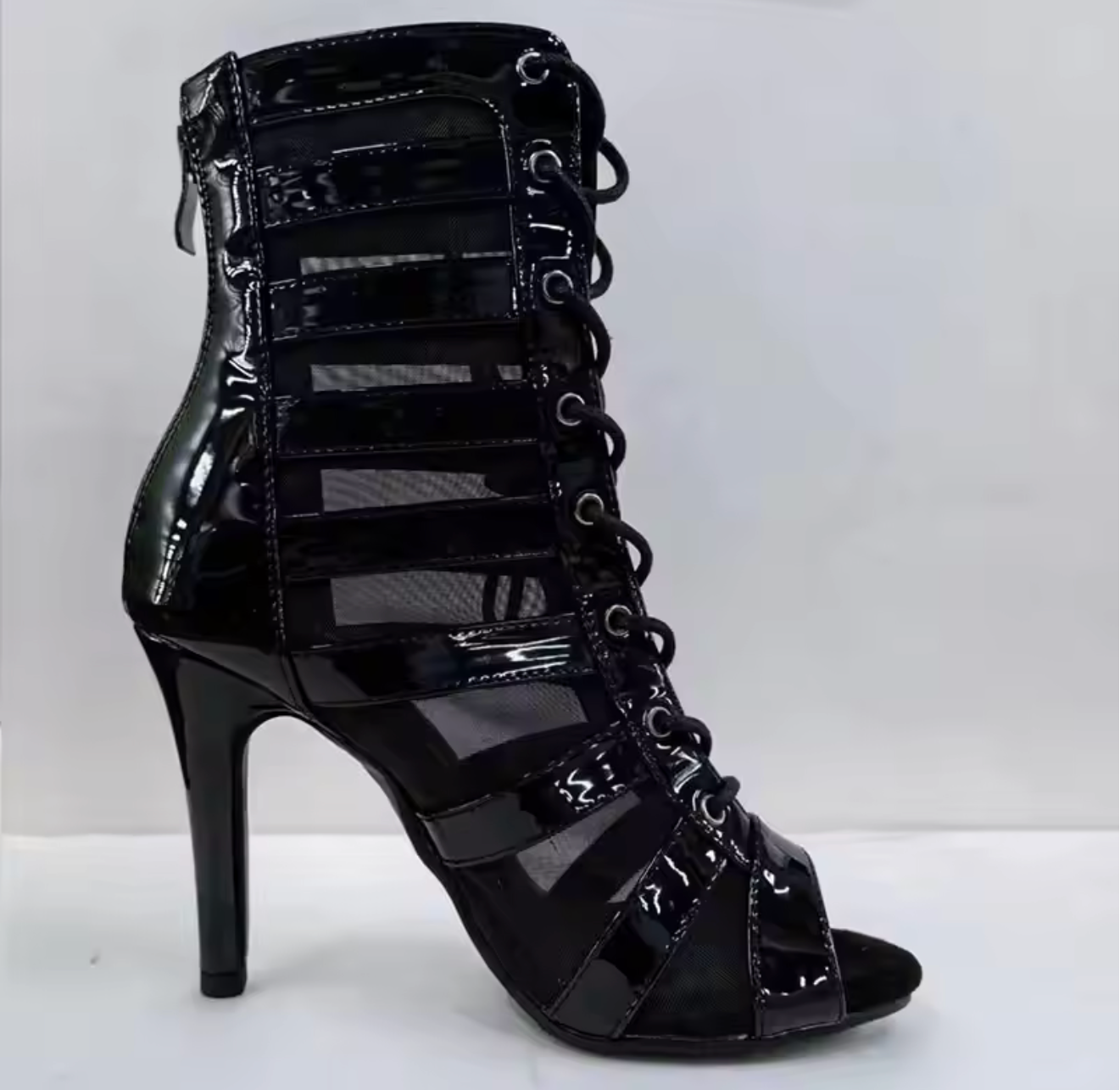 Patent Leather Lace-up Heel